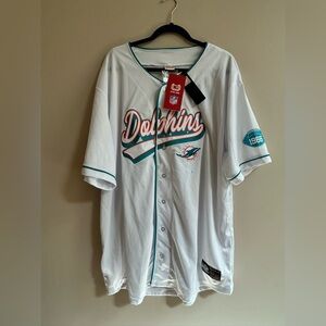 NWT Ultra Game NFL Miami Dolphins Short Sleeve Button Up Jersey Shirt Top